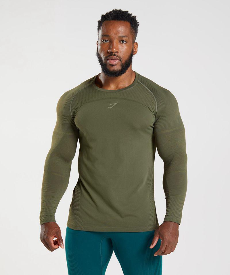 Gymshark 315 Long Sleeve T-Shirts Férfi Olivazöld  Hungary |  JCRDN-7514