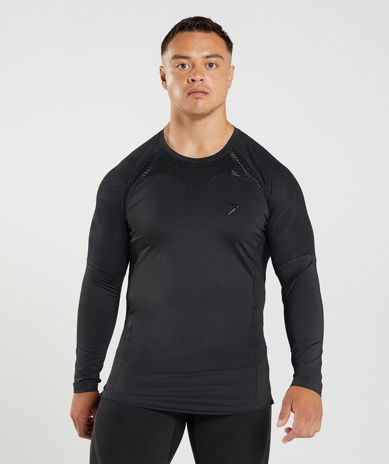 Gymshark 315 Long Sleeve T-Shirts Férfi Fekete  Hungary |  QSGZY-9683