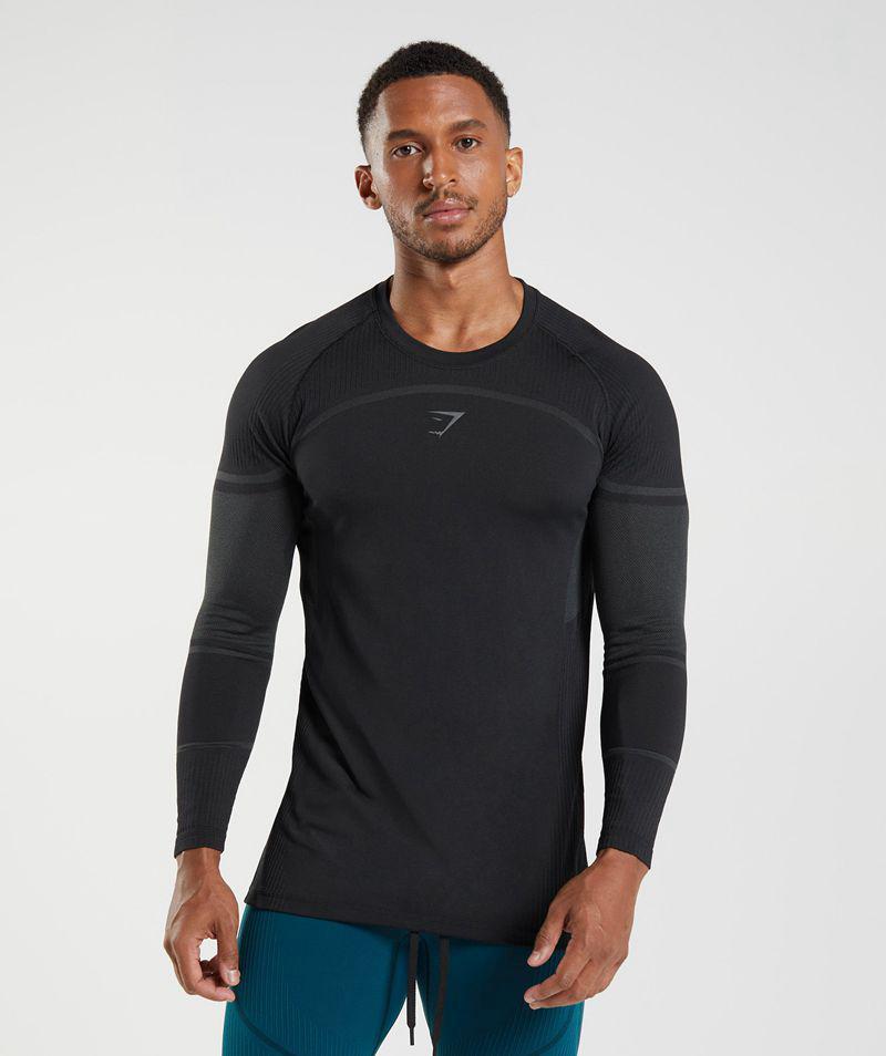 Gymshark 315 Long Sleeve T-Shirts Férfi Fekete  Hungary |  UTZBF-2896