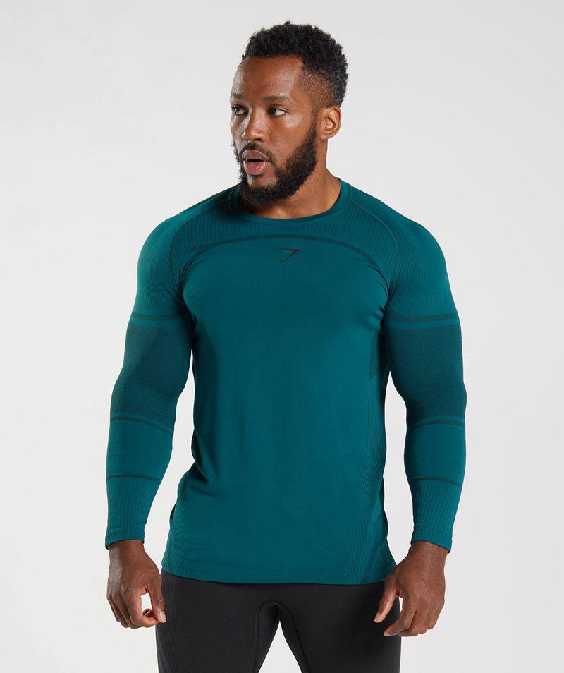 Gymshark 315 Ls Seamless T-Shirts Férfi Türkiz  Hungary |  OKEGX-6708