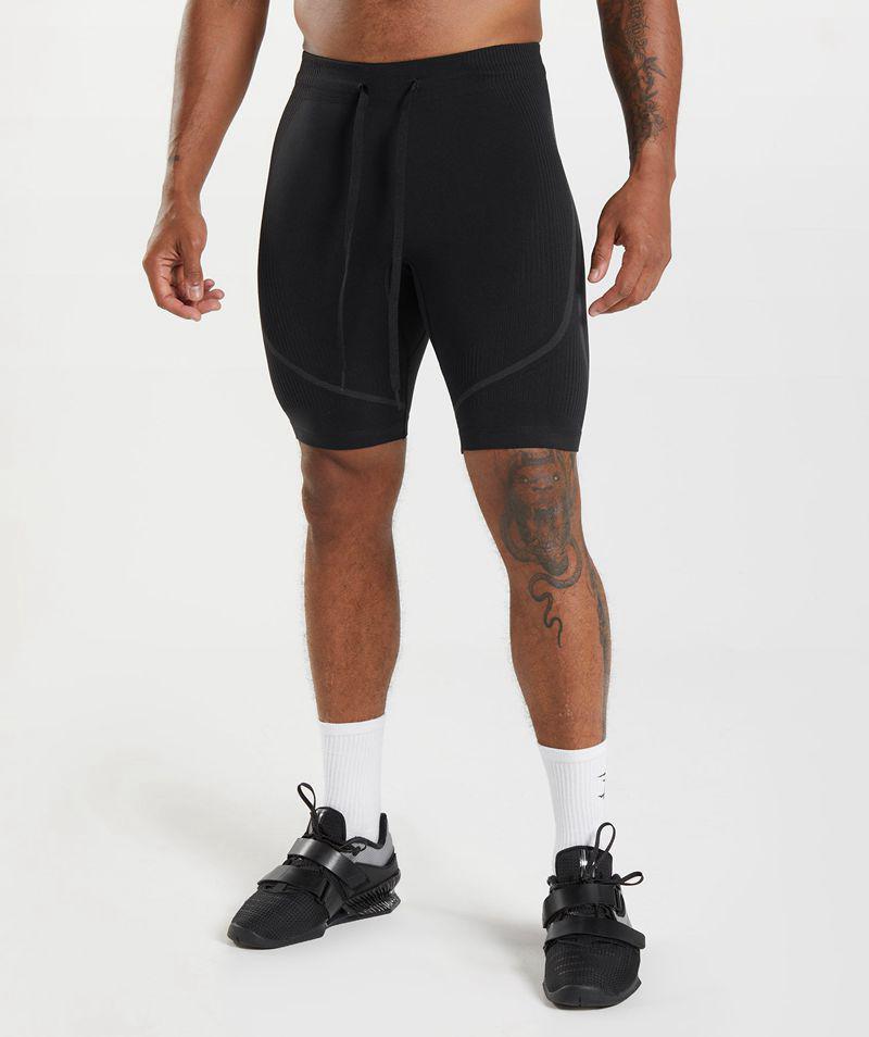 Gymshark 315 Seamless 1/2 Rövidnadrág Férfi Fekete  Hungary |  OMHTF-1379