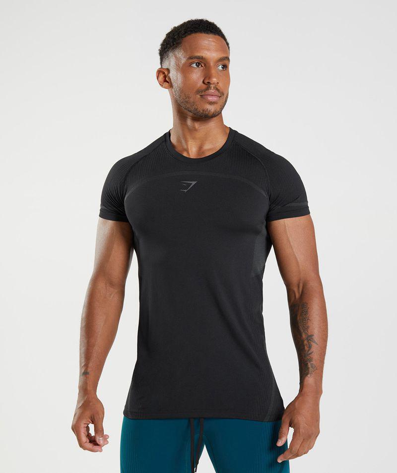 Gymshark 315 Seamless T-Shirts Férfi Fekete  Hungary |  EFTMP-2097