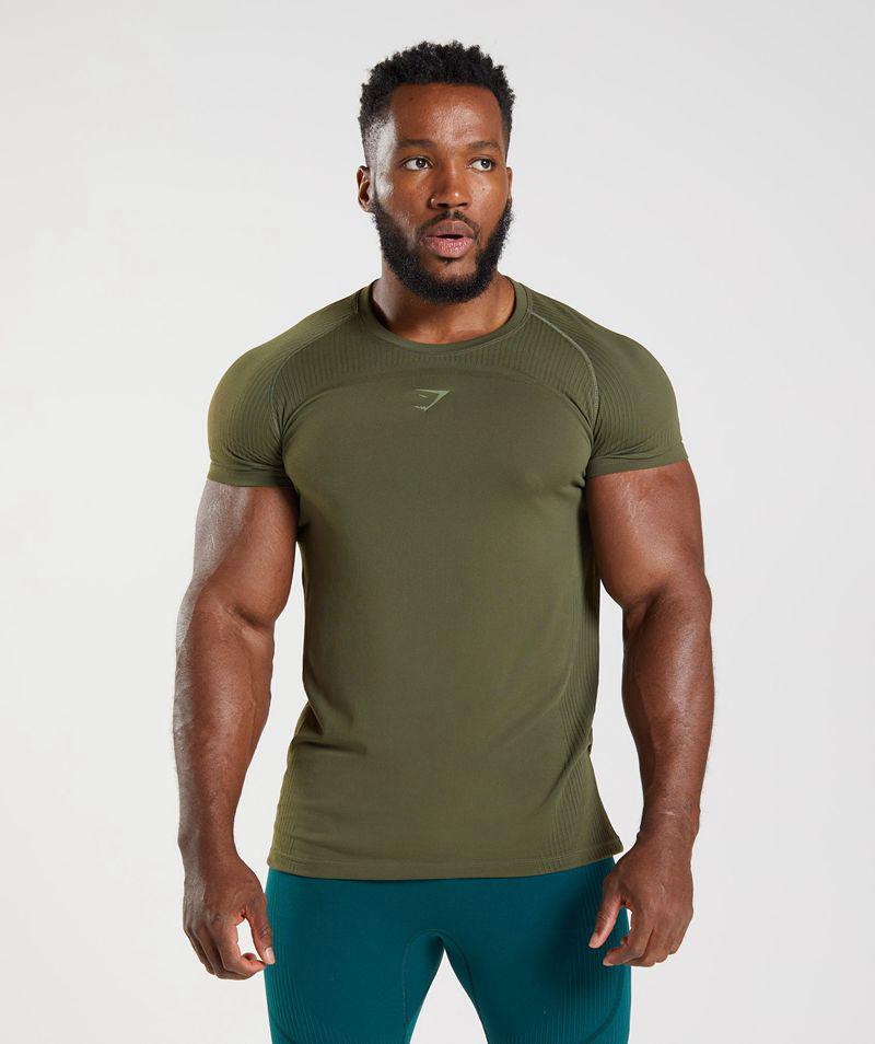 Gymshark 315 Seamless T-Shirts Férfi Olivazöld  Hungary |  JYVQU-8367