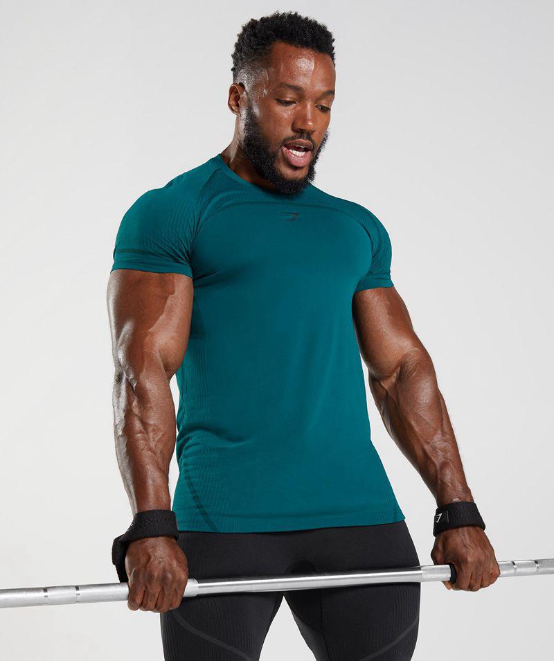 Gymshark 315 Seamless T-Shirts Férfi Türkiz  Hungary |  TNPUM-8105