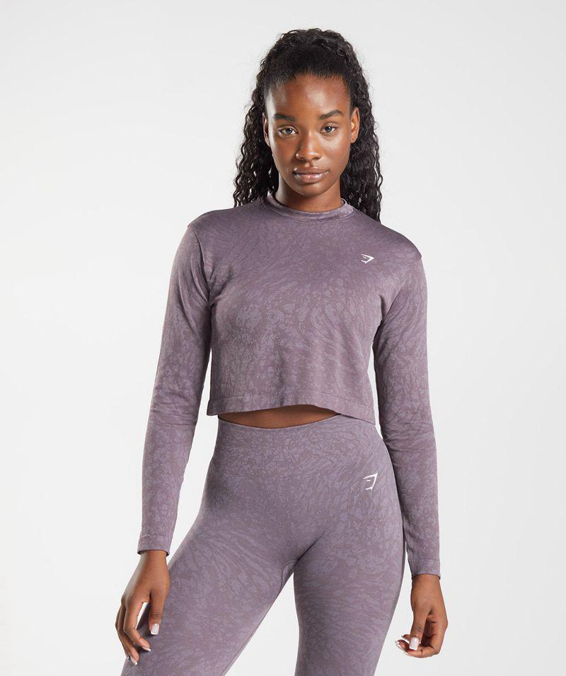 Gymshark Adapt Animal Seamless Long Sleeve Felsők Női Lila  Hungary |  QRCAK-2159