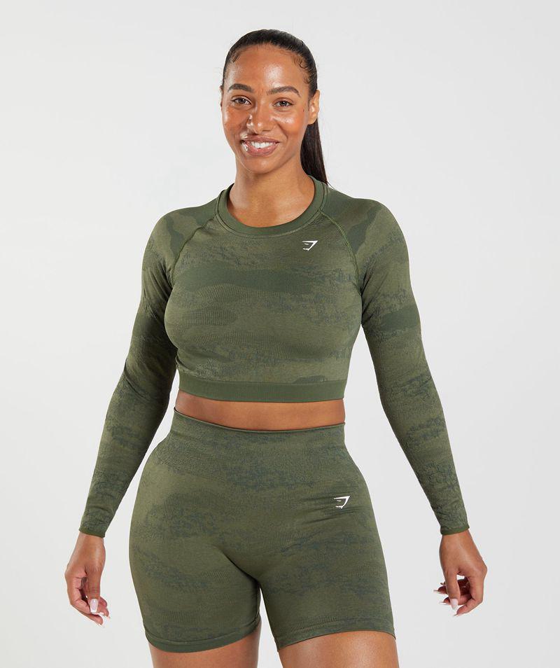 Gymshark Adapt Camo Seamless Csipke Up Back Felsők Női Olivazöld  Hungary |  FRJVK-9452