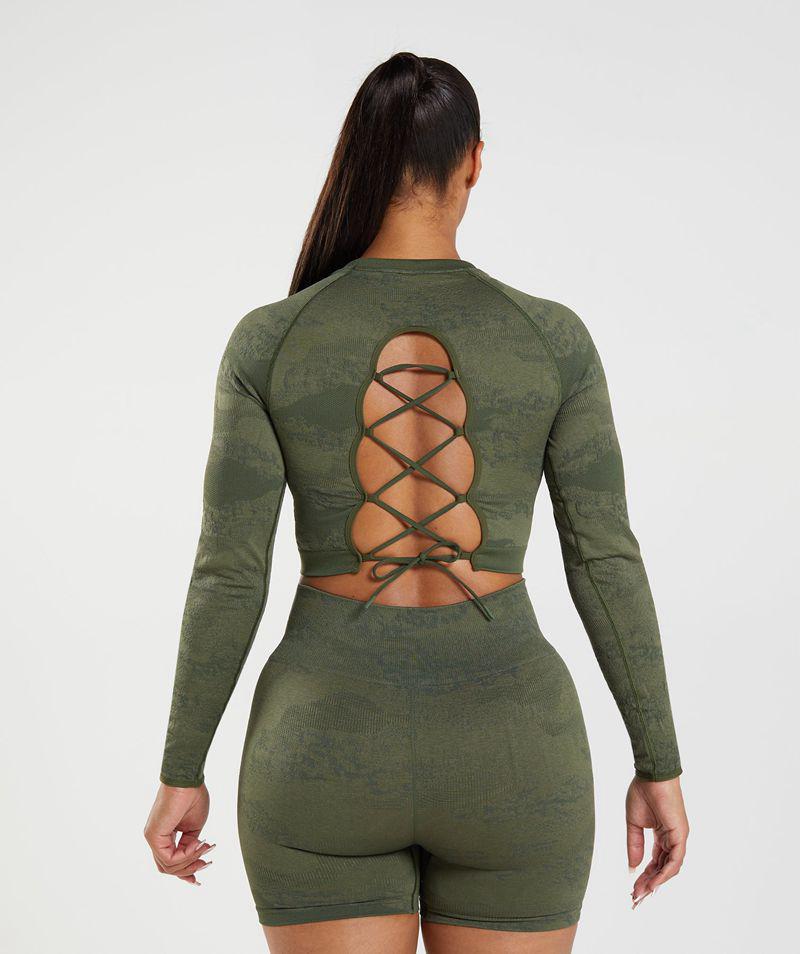 Gymshark Adapt Camo Seamless Csipke Up Back Felsők Női Olivazöld  Hungary |  FRJVK-9452