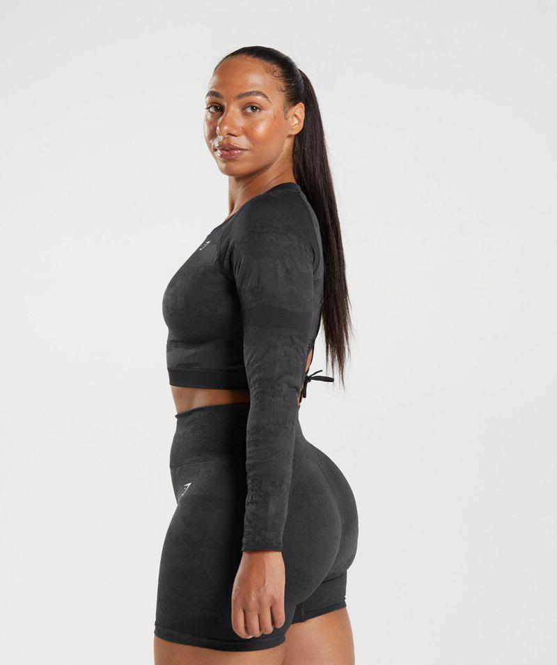 Gymshark Adapt Camo Seamless Csipke Up Back Felsők Női Fekete  Hungary |  VEOPY-2074