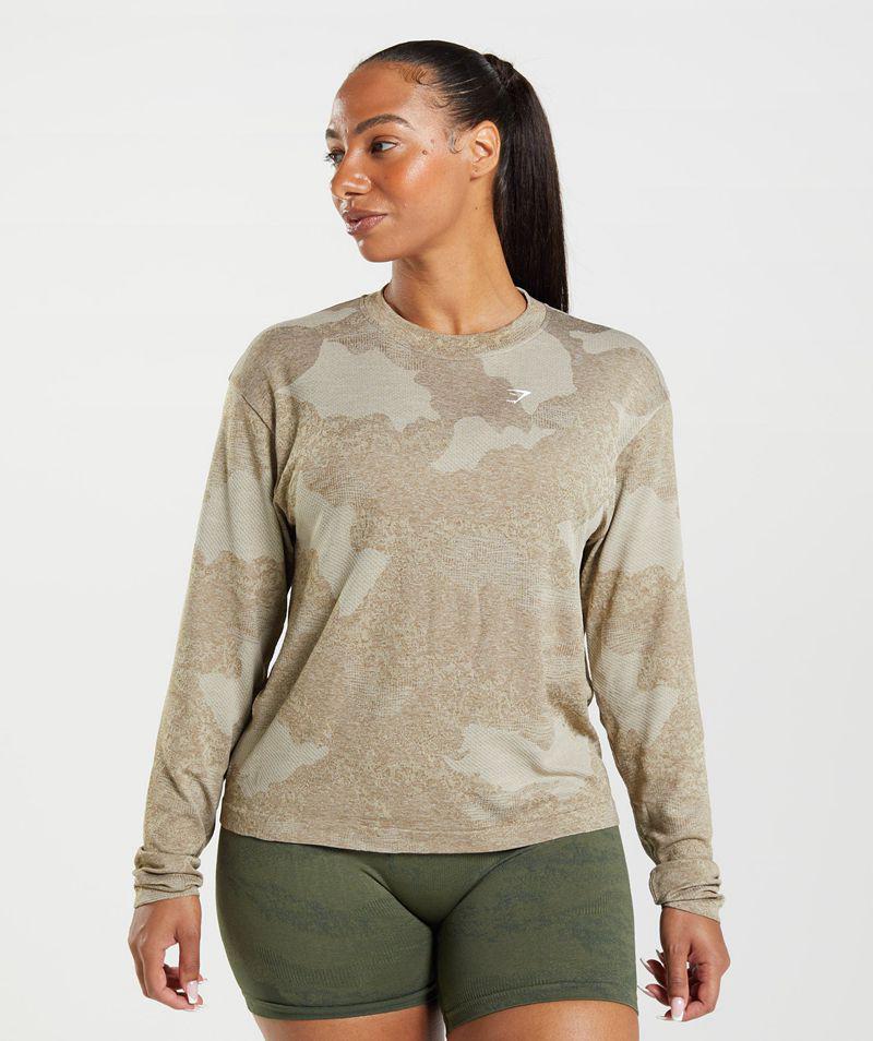 Gymshark Adapt Camo Seamless Long Sleeve Felsők Női Szürke Barna  Hungary |  CTWIQ-6539