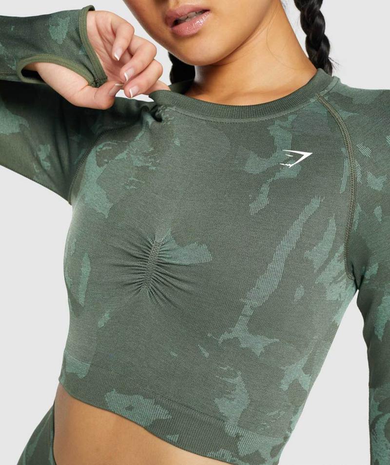 Gymshark Adapt Camo Seamless Long Sleeve Vágott Felsők Női Zöld  Hungary |  PWCMQ-0729