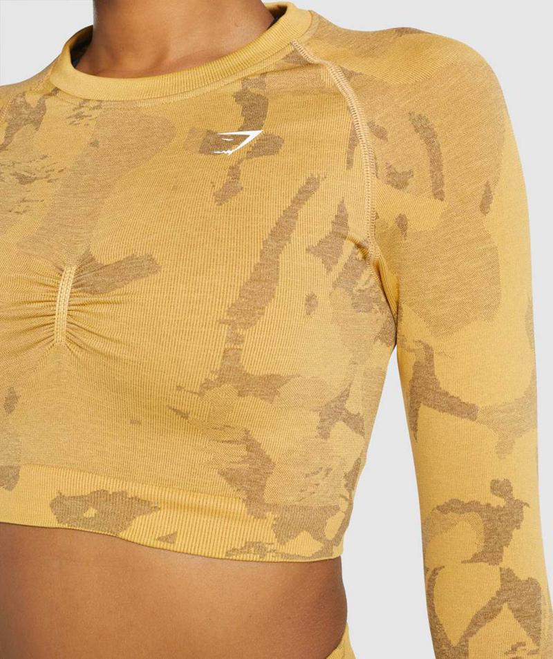 Gymshark Adapt Camo Seamless Long Sleeve Vágott Felsők Női Sárga  Hungary |  SNMCE-0142