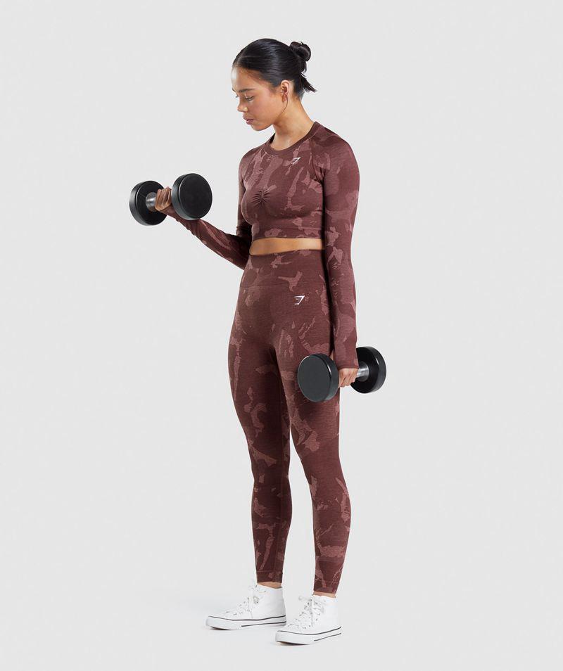 Gymshark Adapt Camo Seamless Long Sleeve Crop Felsők Női Barna  Hungary |  WSGEB-7106