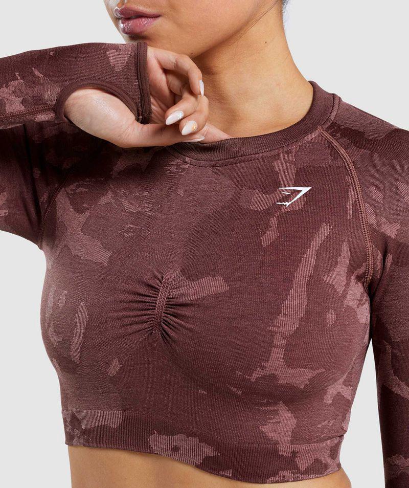 Gymshark Adapt Camo Seamless Long Sleeve Crop Felsők Női Barna  Hungary |  WSGEB-7106