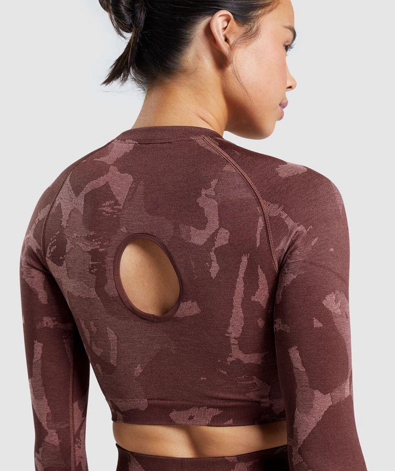 Gymshark Adapt Camo Seamless Long Sleeve Crop Felsők Női Barna  Hungary |  WSGEB-7106