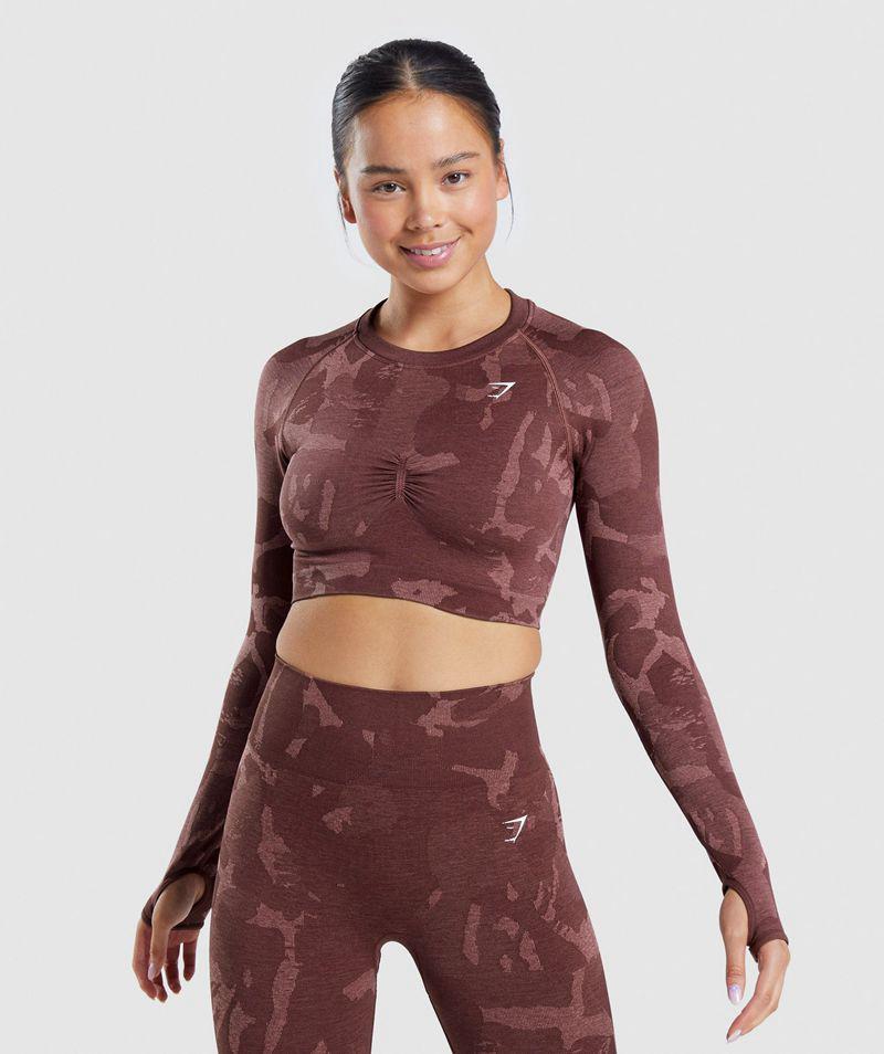 Gymshark Adapt Camo Seamless Long Sleeve Crop Felsők Női Barna  Hungary |  WSGEB-7106