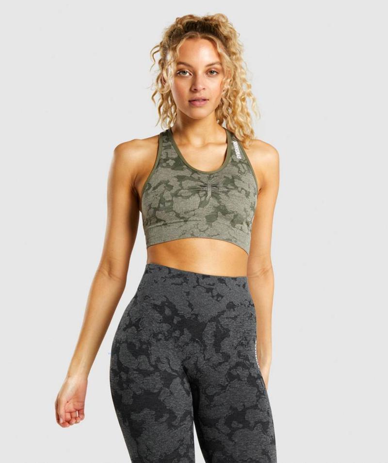 Gymshark Adapt Camo Seamless Racer Back Sportmelltartó Női Zöld  Hungary |  GCYKJ-9268