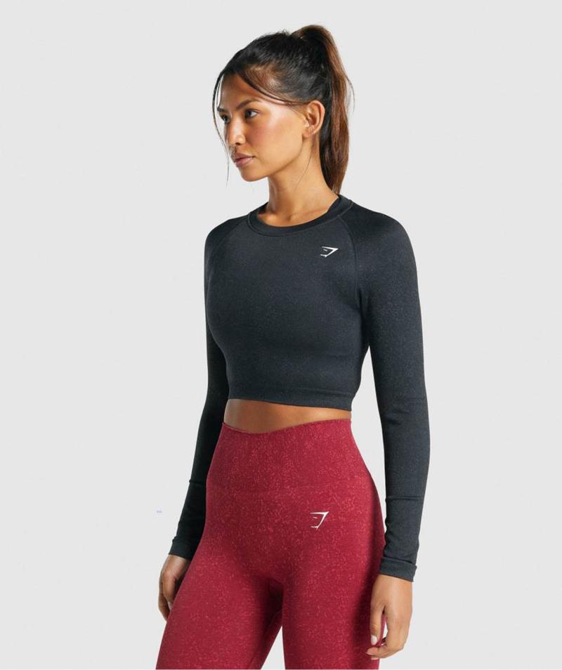 Gymshark Adapt Fleck Seamless Long Sleeve Vágott Felsők Női Fekete  Hungary |  FXKUQ-6457