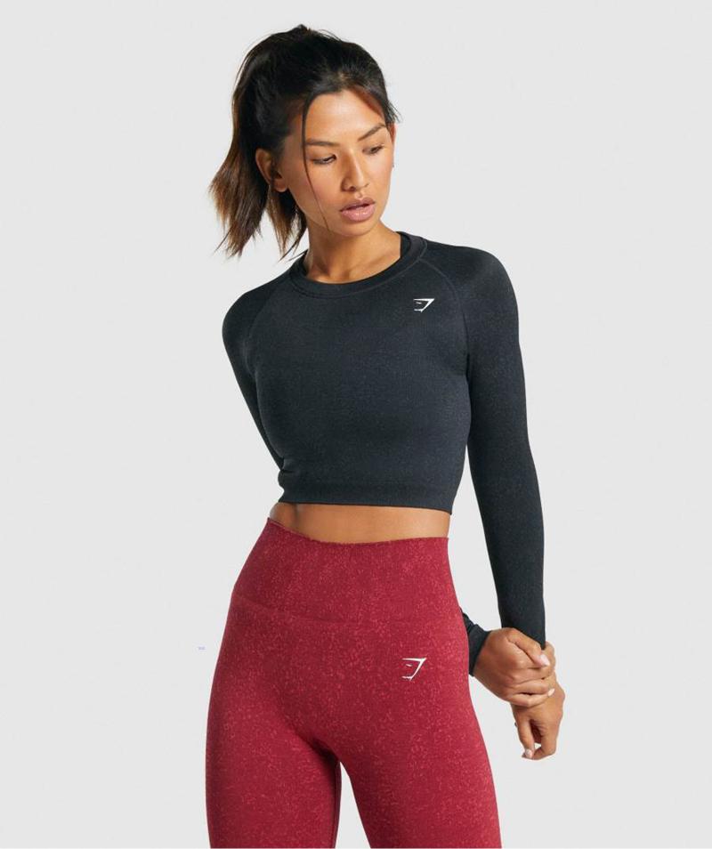 Gymshark Adapt Fleck Seamless Long Sleeve Vágott Felsők Női Fekete  Hungary |  FXKUQ-6457