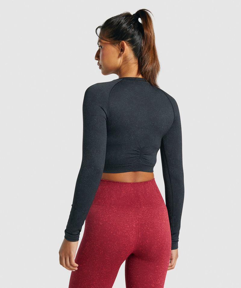 Gymshark Adapt Fleck Seamless Long Sleeve Crop Felsők Női Fekete  Hungary |  JWBXU-6540