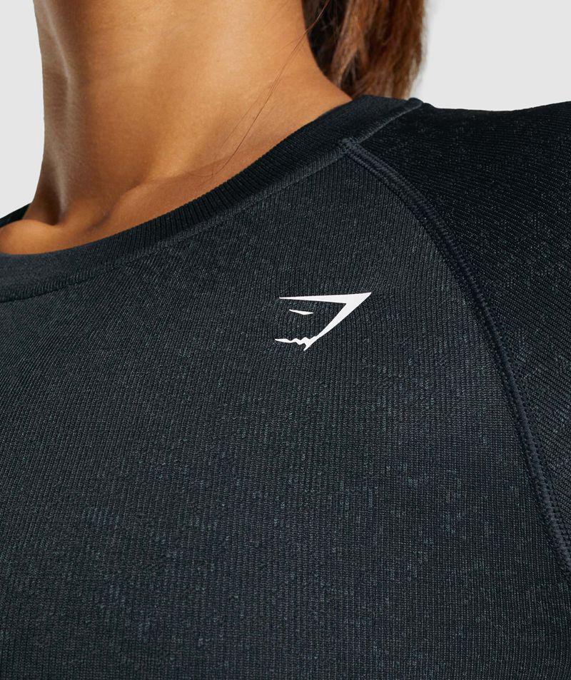 Gymshark Adapt Fleck Seamless Long Sleeve Crop Felsők Női Fekete  Hungary |  JWBXU-6540