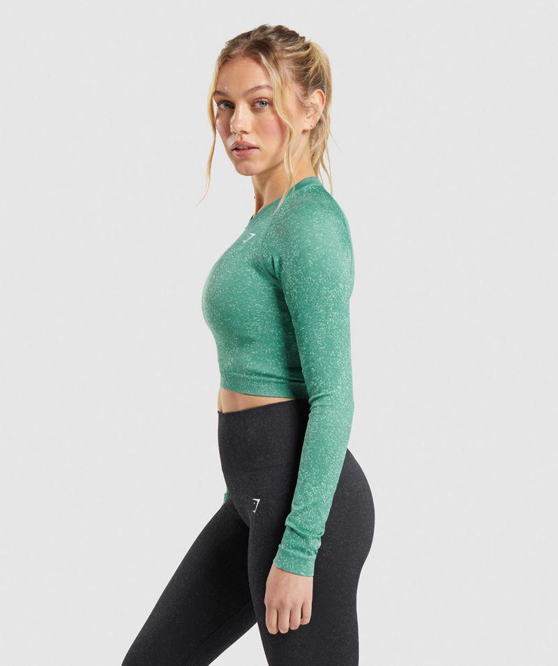 Gymshark Adapt Fleck Seamless Long Sleeve Crop Felsők Női Zöld  Hungary |  NIYMT-2590