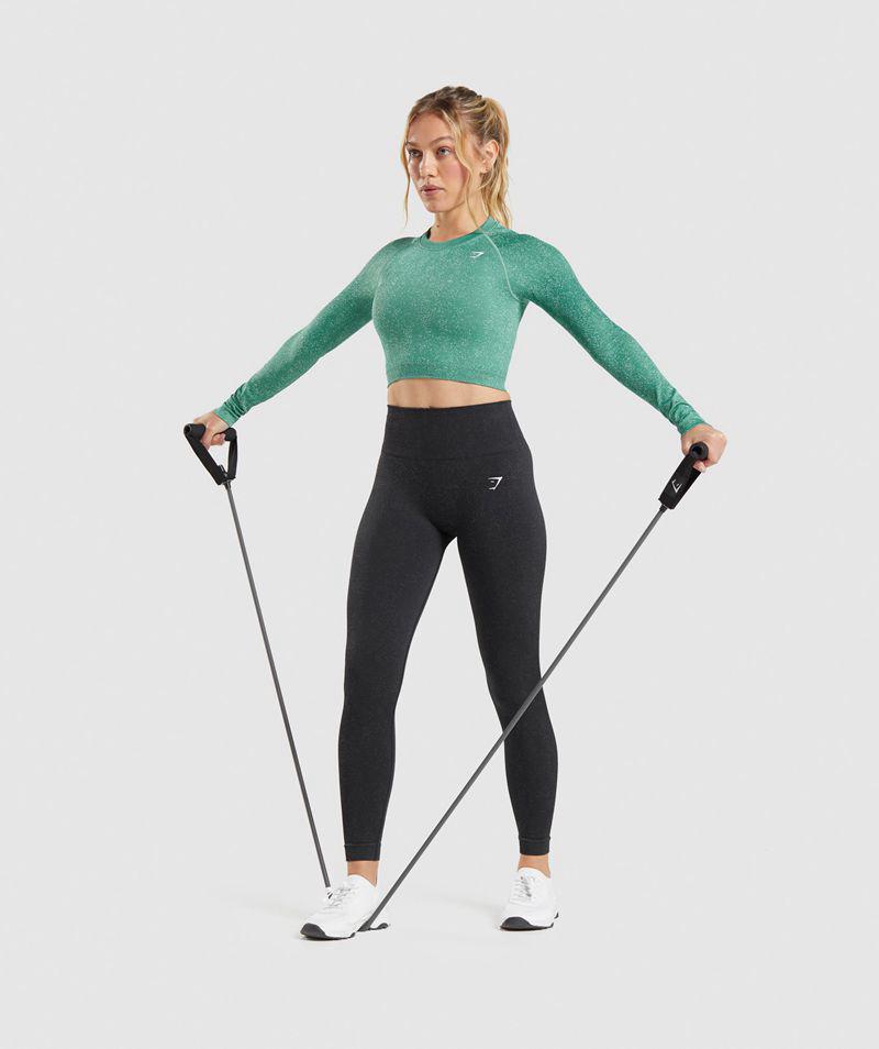 Gymshark Adapt Fleck Seamless Long Sleeve Crop Felsők Női Zöld  Hungary |  NIYMT-2590