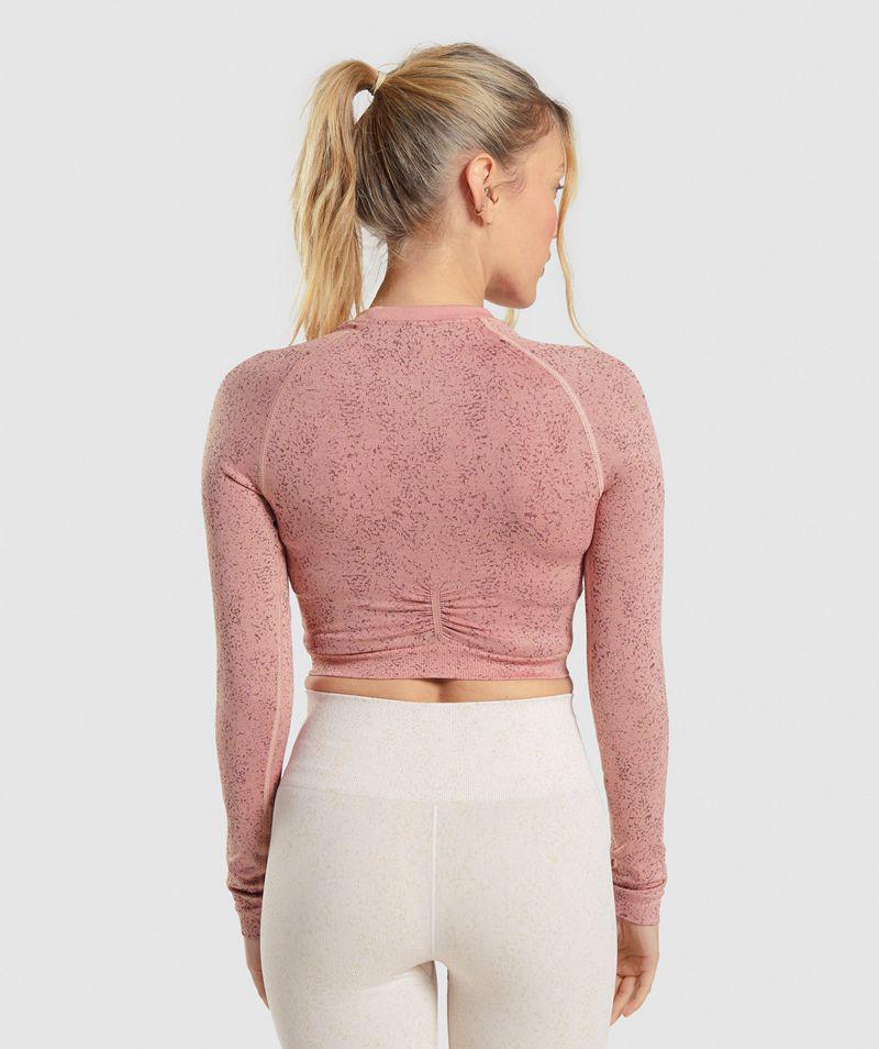 Gymshark Adapt Fleck Seamless Long Sleeve Crop Felsők Női Rózsaszín  Hungary |  NXHTY-2176