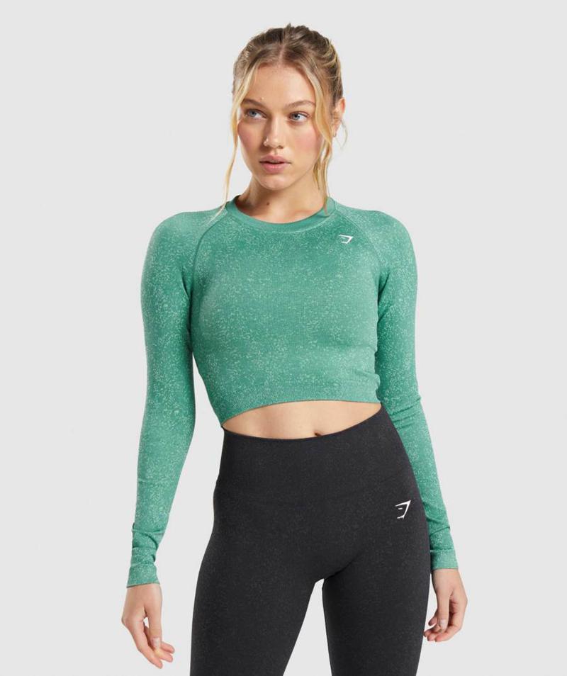 Gymshark Adapt Fleck Seamless Long Sleeve Vágott Felsők Női Mélyzöld Zöld  Hungary |  PFSWQ-2930