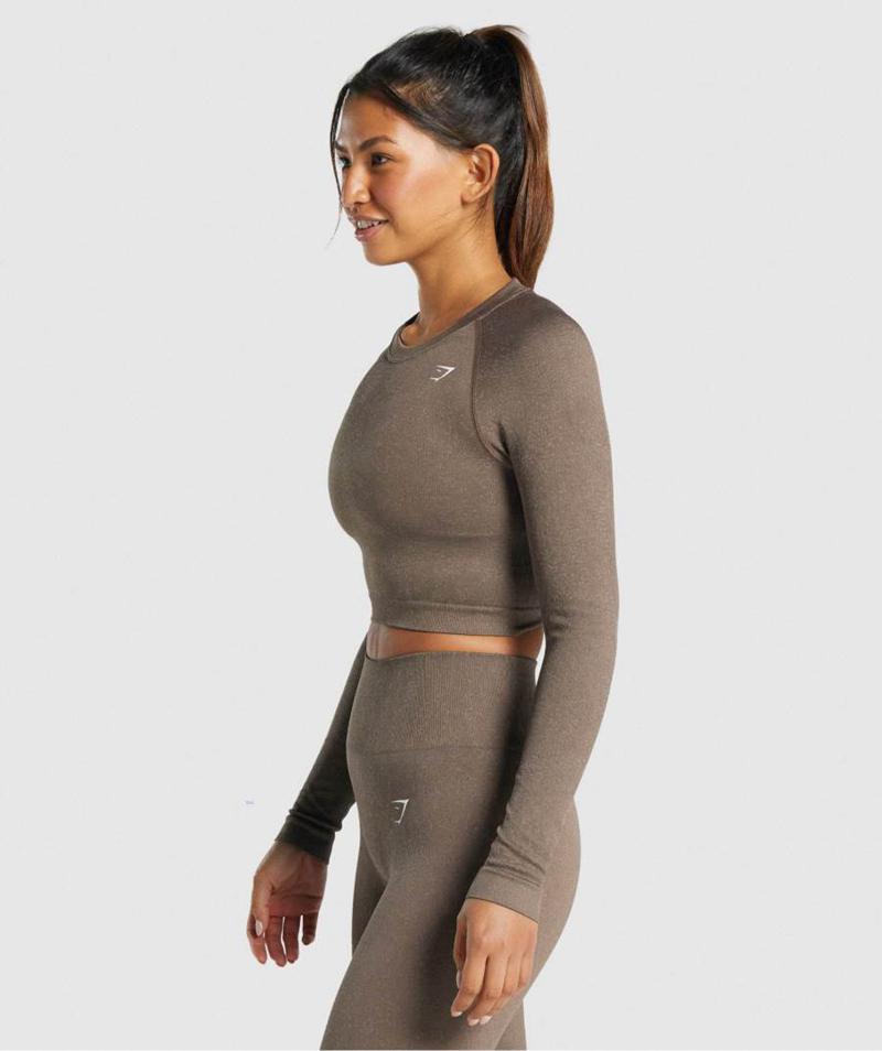 Gymshark Adapt Fleck Seamless Long Sleeve Vágott Felsők Női Barna  Hungary |  WKLQB-0259