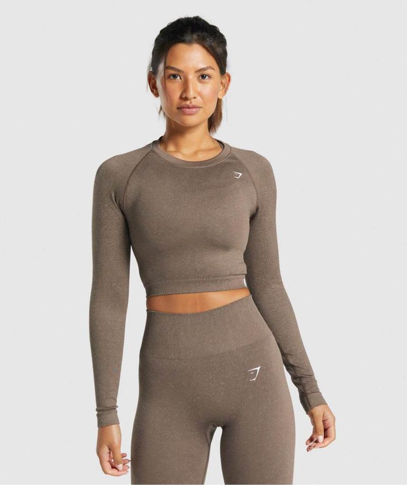 Gymshark Adapt Fleck Seamless Long Sleeve Vágott Felsők Női Barna  Hungary |  WKLQB-0259