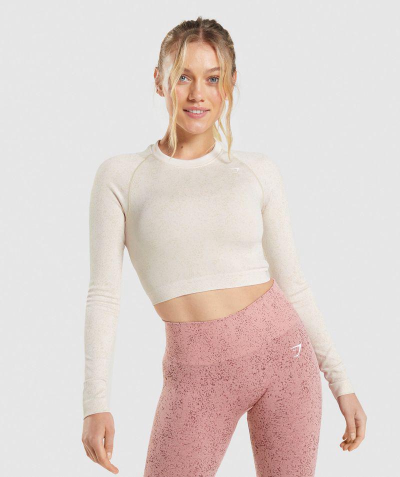 Gymshark Adapt Fleck Seamless Long Sleeve Crop Felsők Női Fehér  Hungary |  ZXJTC-0489