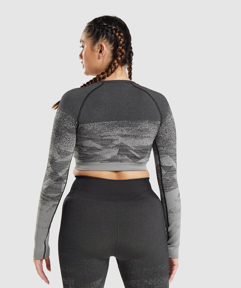 Gymshark Adapt Ombre Crop Felsők Női Fekete  Hungary |  QRBMJ-5704