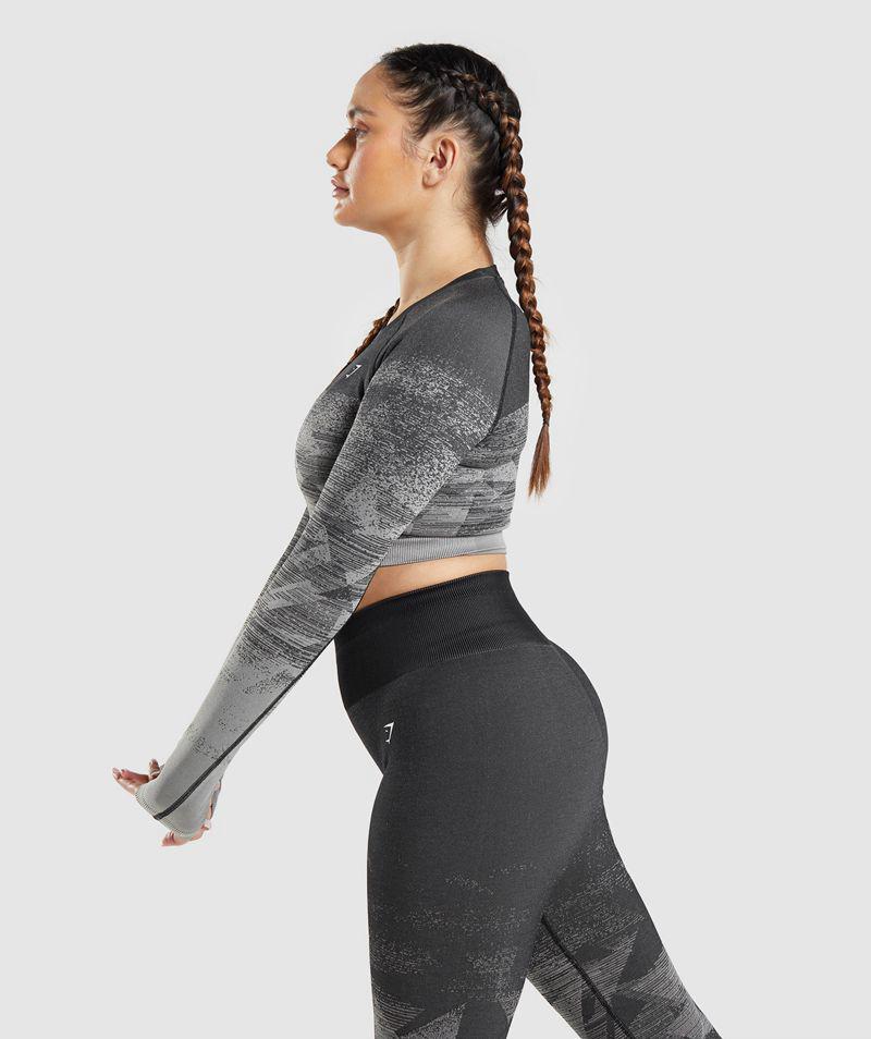 Gymshark Adapt Ombre Crop Felsők Női Fekete  Hungary |  QRBMJ-5704