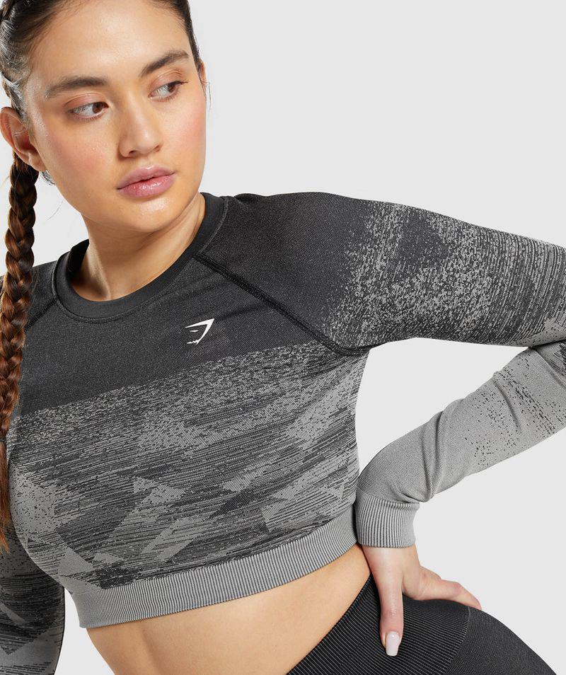 Gymshark Adapt Ombre Crop Felsők Női Fekete  Hungary |  QRBMJ-5704