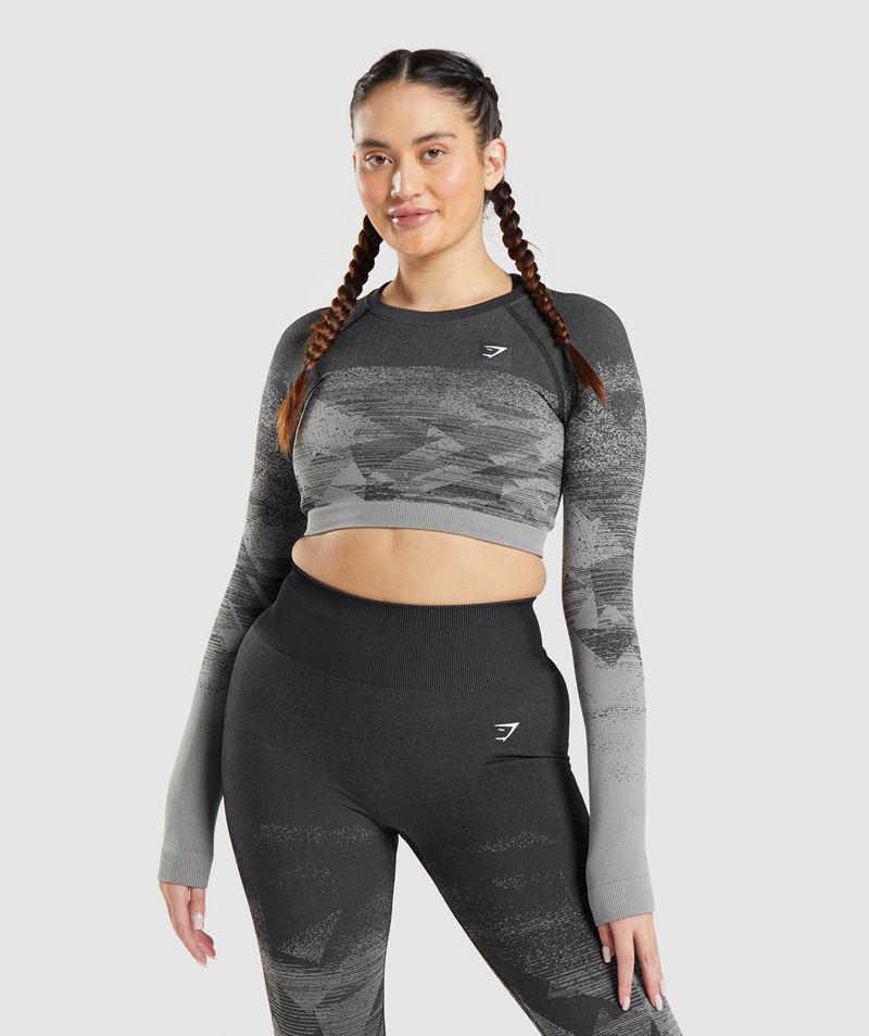 Gymshark Adapt Ombre Crop Felsők Női Fekete  Hungary |  QRBMJ-5704