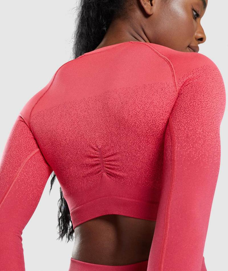 Gymshark Adapt Ombre Seamless Long Sleeve Vágott Felsők Női Piros Rózsaszín  Hungary |  FXKWG-4572