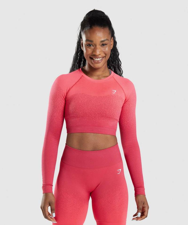 Gymshark Adapt Ombre Seamless Long Sleeve Vágott Felsők Női Piros Rózsaszín  Hungary |  FXKWG-4572