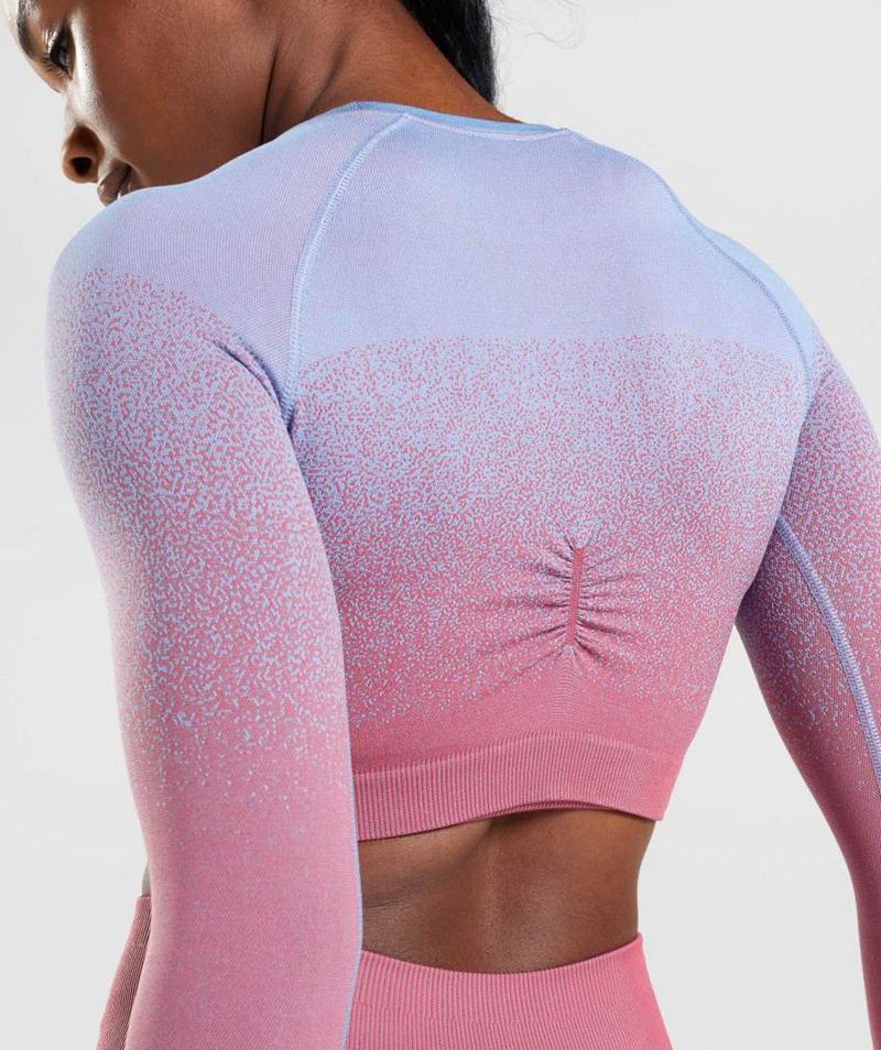 Gymshark Adapt Ombre Seamless Long Sleeve Vágott Felsők Női Rózsaszín Rózsaszín Világos Kék  Hungary |  JHYIX-8694