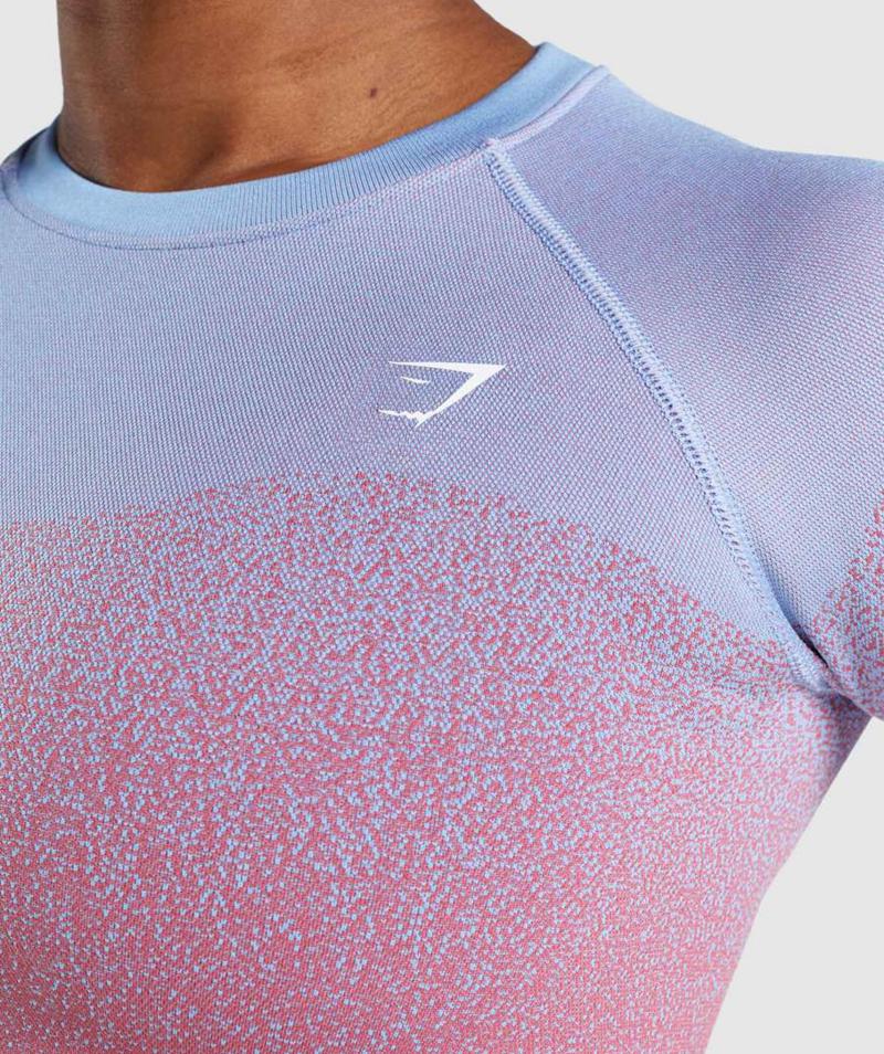 Gymshark Adapt Ombre Seamless Long Sleeve Vágott Felsők Női Rózsaszín Rózsaszín Világos Kék  Hungary |  JHYIX-8694