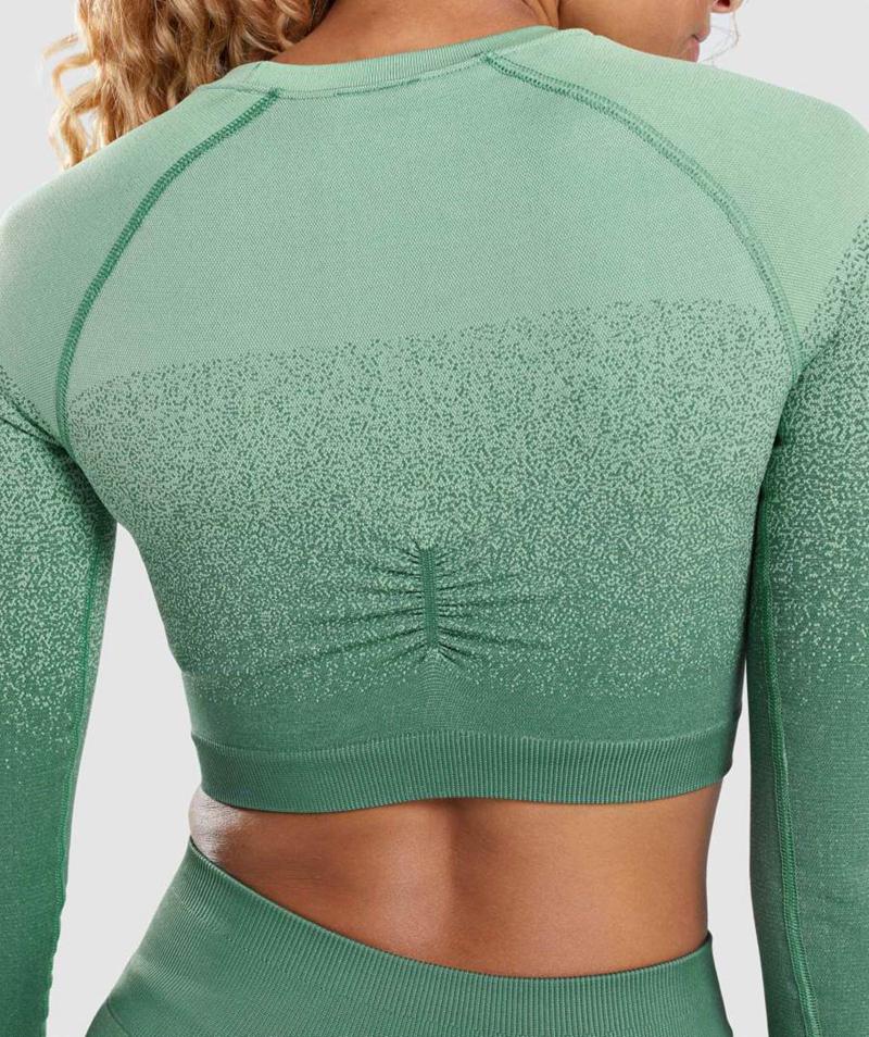 Gymshark Adapt Ombre Seamless Long Sleeve Vágott Felsők Női Zöld Világos Zöld  Hungary |  NUSZG-1930