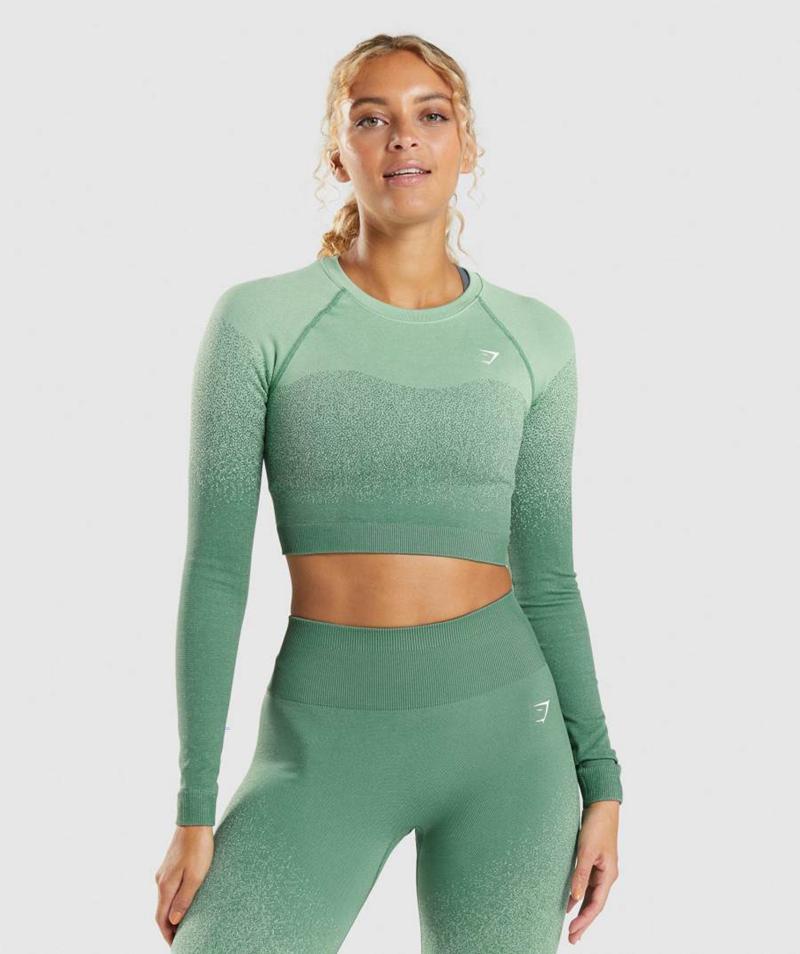 Gymshark Adapt Ombre Seamless Long Sleeve Vágott Felsők Női Zöld Világos Zöld  Hungary |  NUSZG-1930