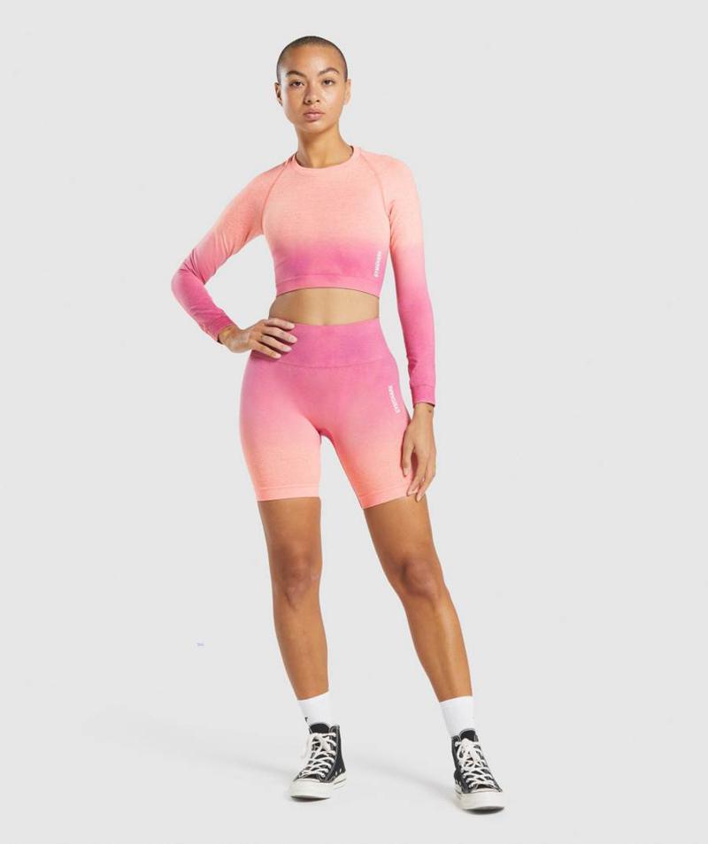 Gymshark Adapt Ombre Seamless Long Sleeve Vágott Felsők Női Narancssárga Rózsaszín  Hungary |  NWLMI-6403