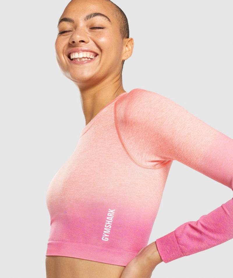 Gymshark Adapt Ombre Seamless Long Sleeve Vágott Felsők Női Narancssárga Rózsaszín  Hungary |  NWLMI-6403