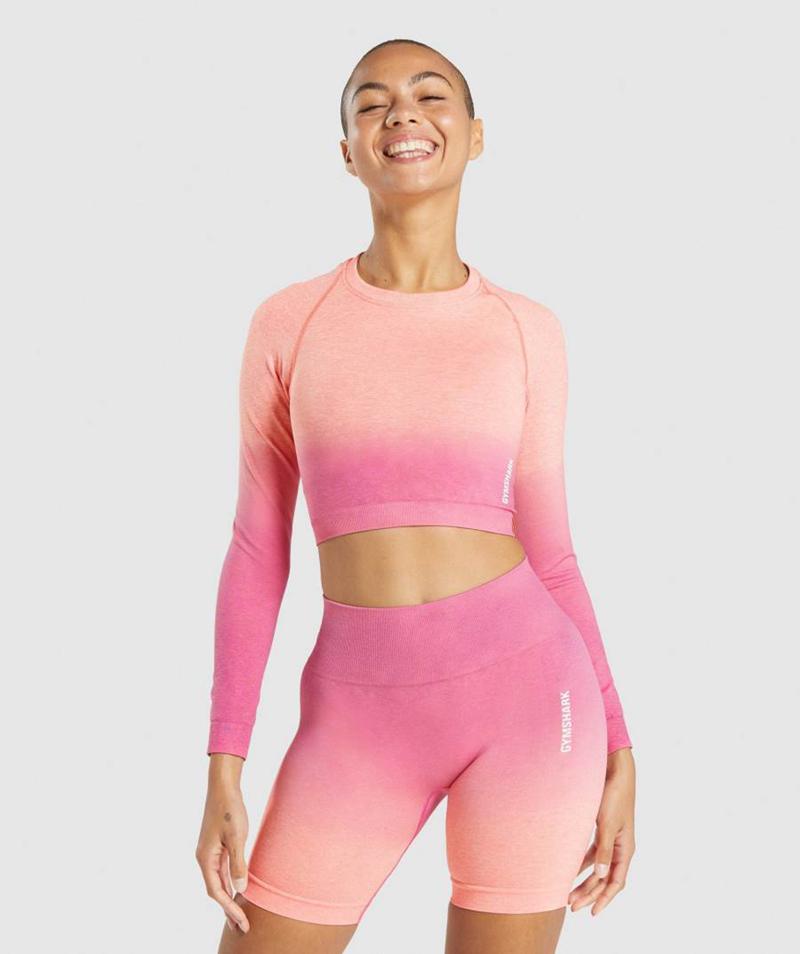 Gymshark Adapt Ombre Seamless Long Sleeve Vágott Felsők Női Narancssárga Rózsaszín  Hungary |  NWLMI-6403