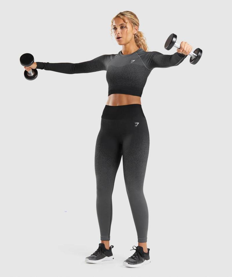 Gymshark Adapt Ombre Seamless Long Sleeve Vágott Felsők Női Fekete Szürke  Hungary |  VBPFE-3158