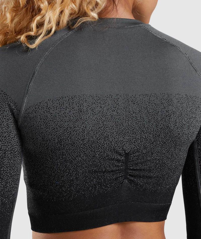 Gymshark Adapt Ombre Seamless Long Sleeve Vágott Felsők Női Fekete Szürke  Hungary |  VBPFE-3158