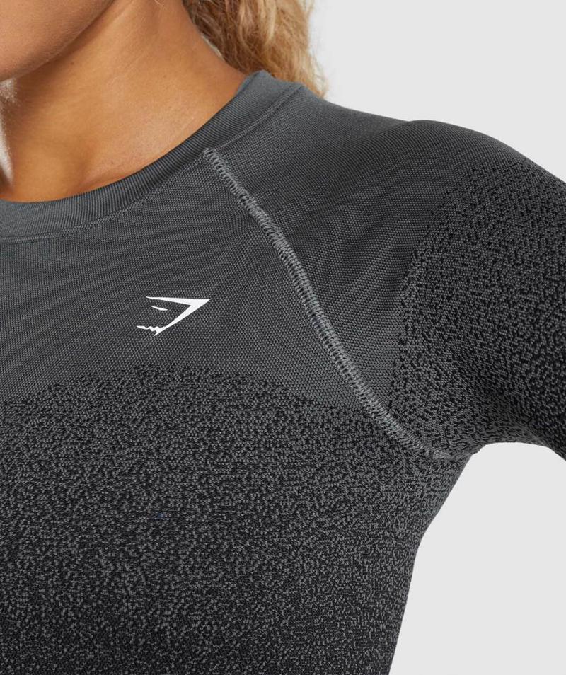 Gymshark Adapt Ombre Seamless Long Sleeve Vágott Felsők Női Fekete Szürke  Hungary |  VBPFE-3158