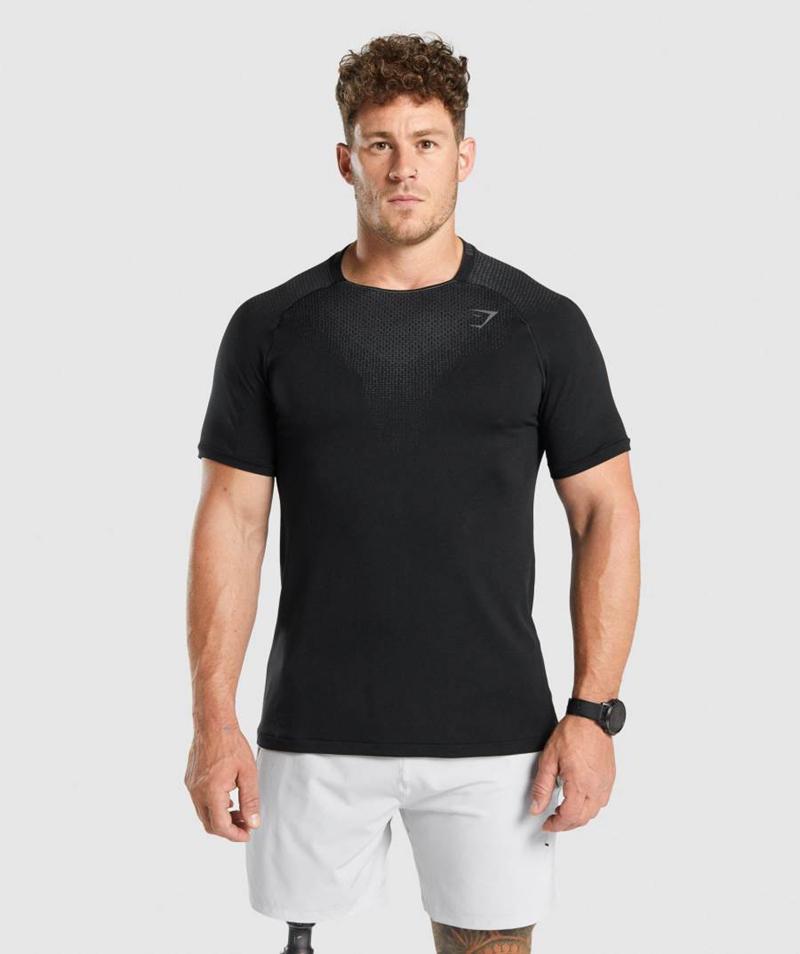 Gymshark Apex Contrast Seamless T-Shirts Férfi Fekete  Hungary |  HVSDY-8736