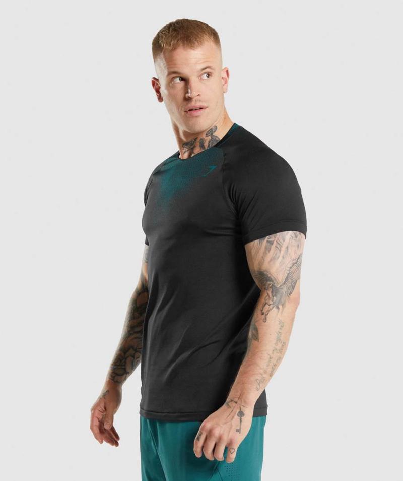 Gymshark Apex Contrast T-Shirts Férfi Türkiz Fekete  Hungary |  KZMSC-8094