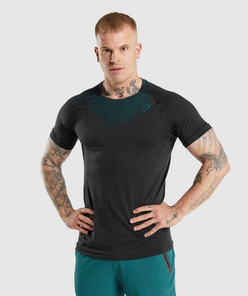 Gymshark Apex Contrast T-Shirts Férfi Türkiz Fekete  Hungary |  KZMSC-8094